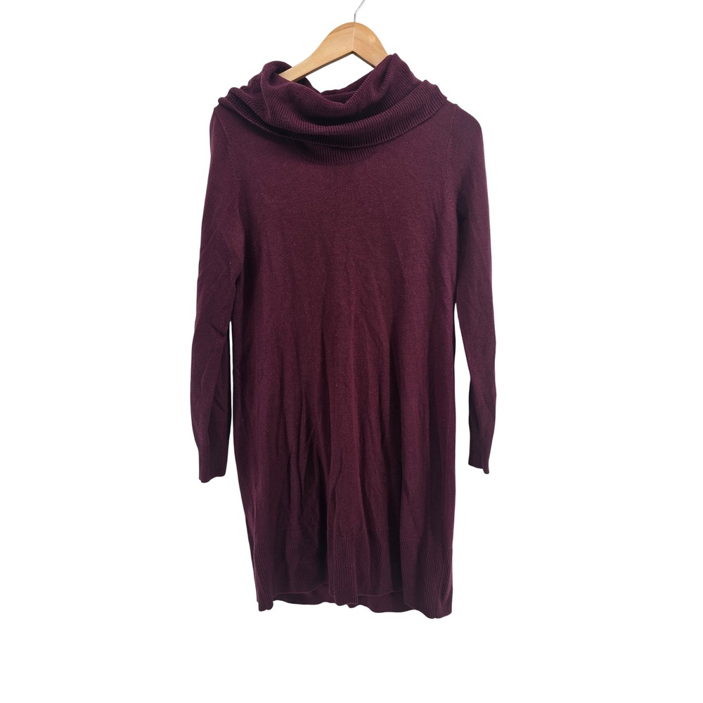 LOFT Sweater Dress Womens Medium Cowl Neck Burgundy Long Sleeve EUC